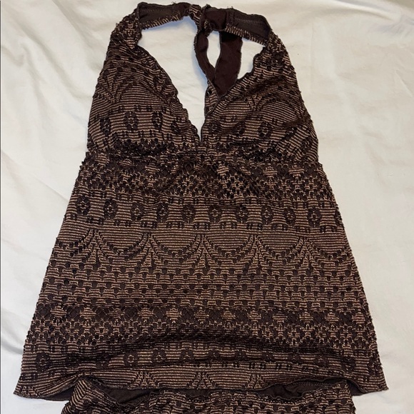 Massimo | Crochet Eyelet Textured Swimwear in Chocolate Brown & Copper - sz S - Picture 7 of 10